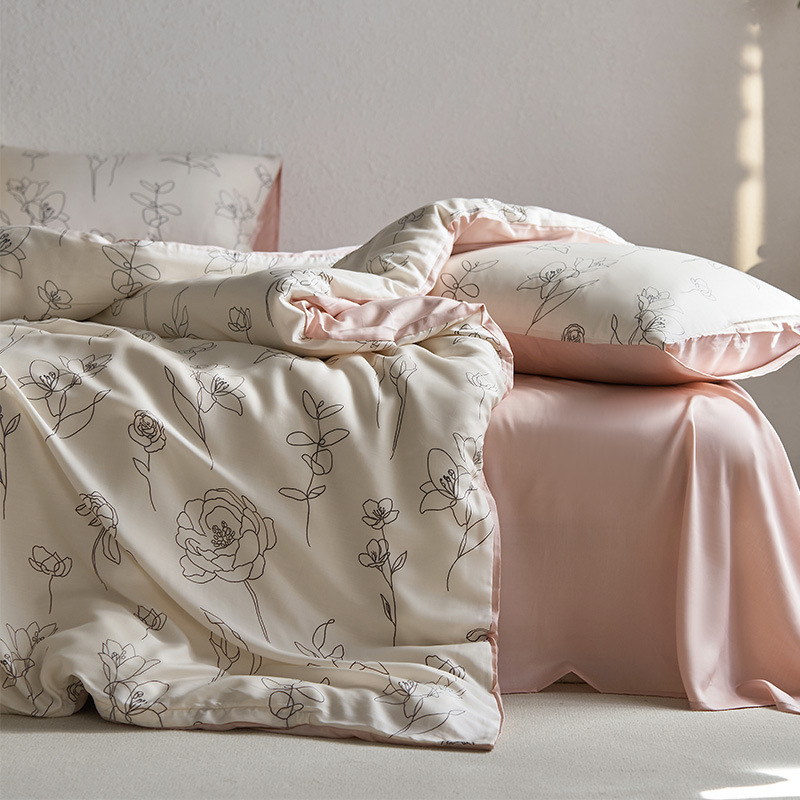 Juego de cama de cuatro piezas de verano Lycelle Tensire 2025 nueva funda de edredón de sábana de seda de hielo ropa de cama desnuda sedosa