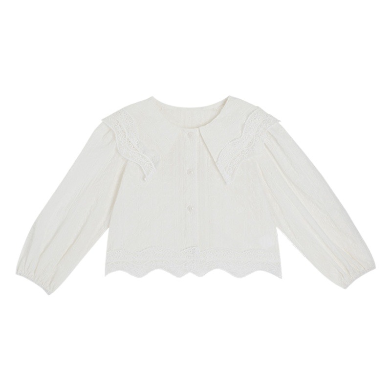 Camisa de muñeca de las niñas 2023 otoño nuevo estilo dulce bordado hueco superior de los niños camisa superior de encaje