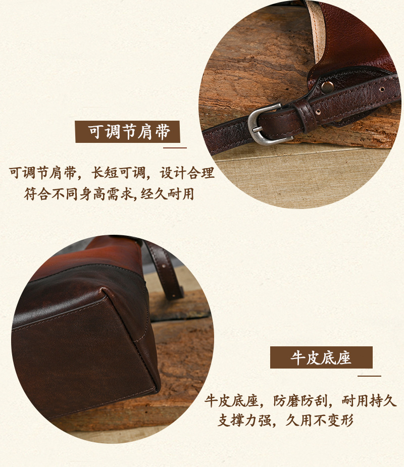 Túi tote da bò thật phong cách vintage, tay cầm chắc chắn, dung tích lớn — Vàng cổ điển, Màu xanh lá cây, Đỏ cổ điển, Nâu cổ điển chi tiết 9