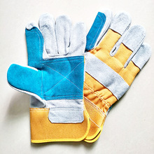 廠家優惠定制外貿出口10.5英寸本色二層皮手掌綠色牛皮加托手套