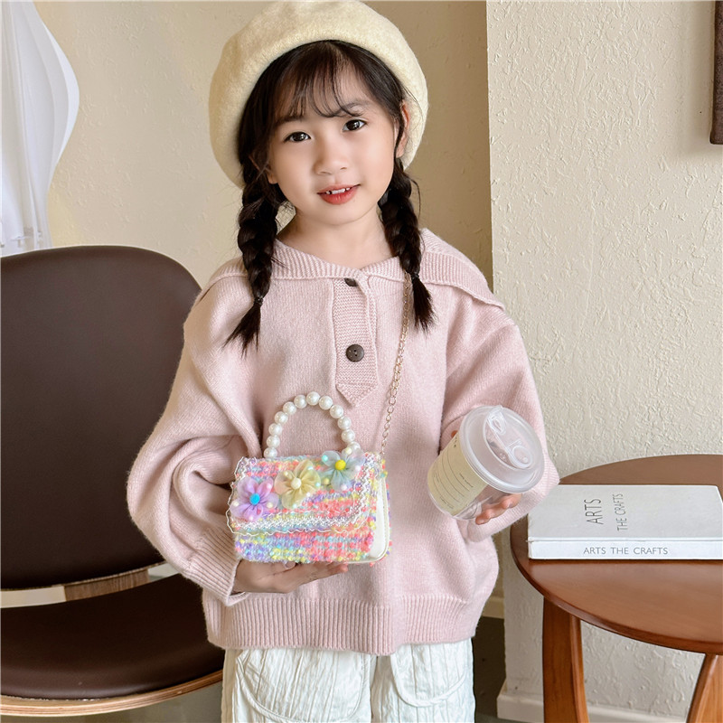 Bolso de La Perla de los niños bolsa 2023 nuevo algodón y lino pequeño bolso cuadrado de moda lindo flor niñas bolsa de mensajero decorativa