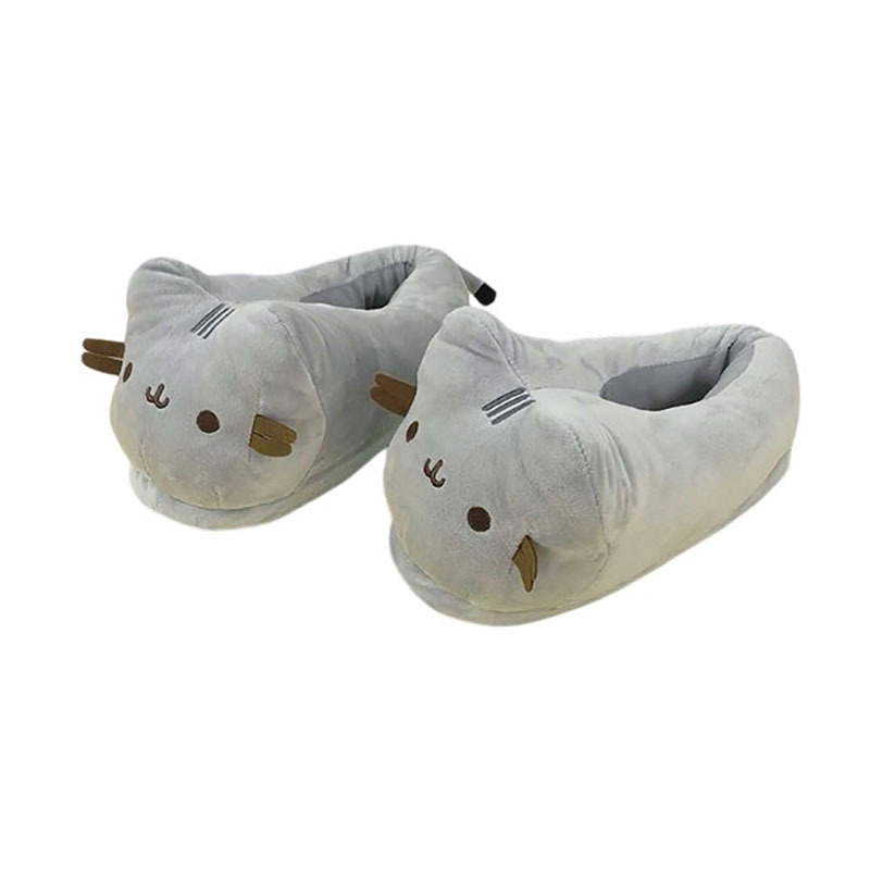 Cross-border cute chubby cat plush slippers for couples, home use, autumn and winter warm gray cat cotton slippers, women's soft-soled floor slippers