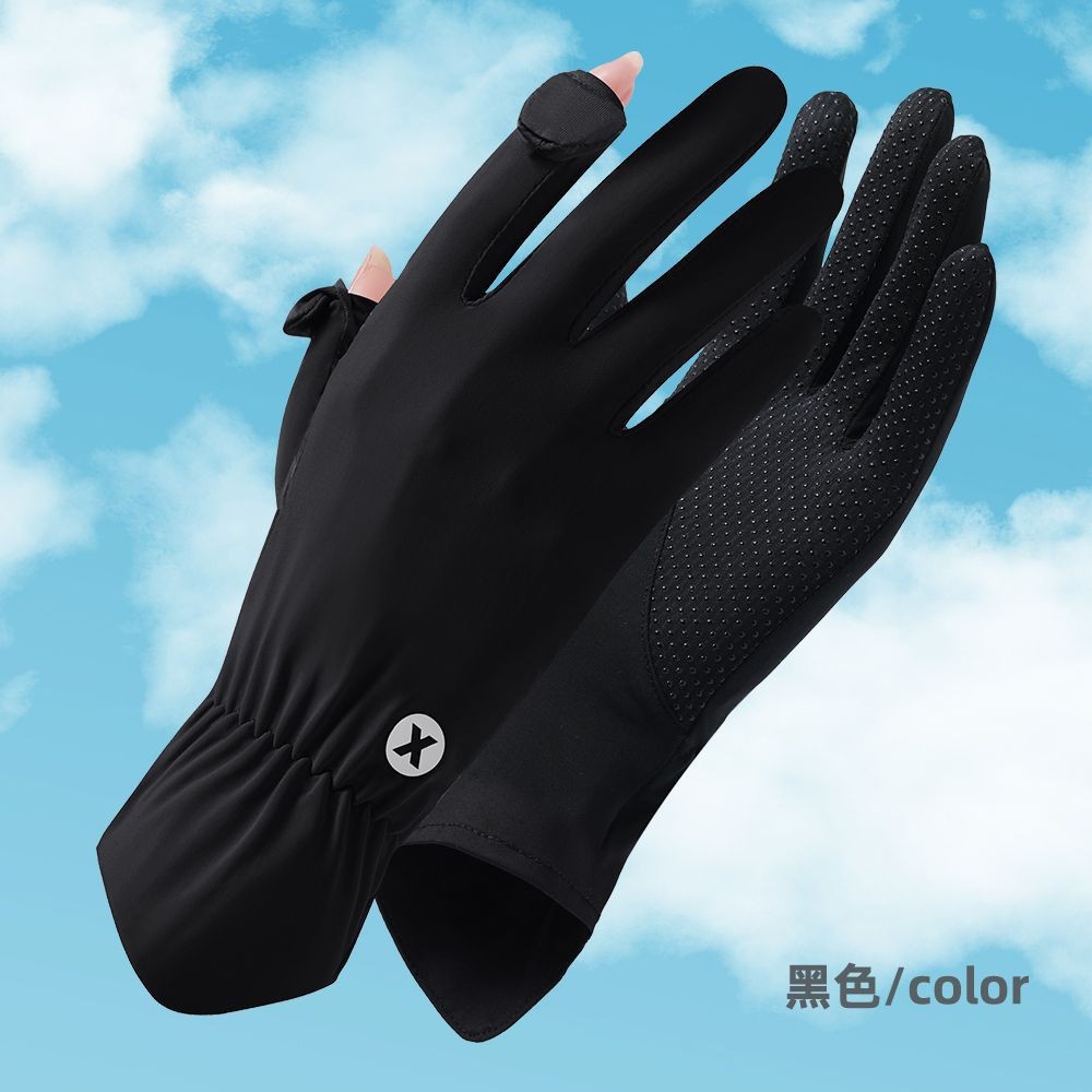 Guantes de protección solar para mujer de verano de seda fina de hielo al aire libre a prueba de rayos UV transpirable fugas de dos dedos guantes antideslizantes