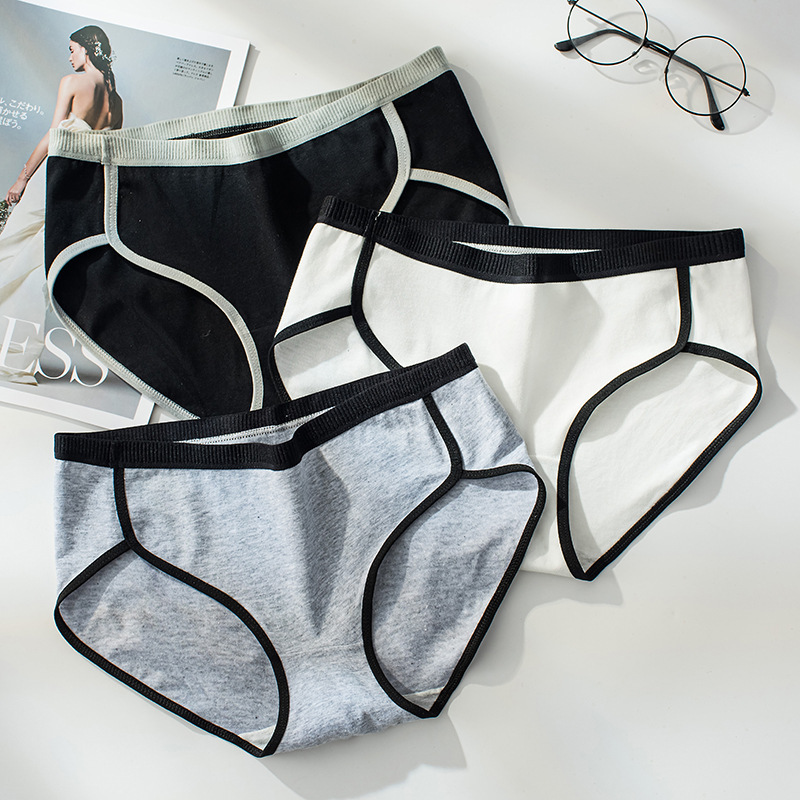 Japanese new women's underwear mid-waist contrast color briefs fashionable comfortable cotton breathable hip lifting girl underwear