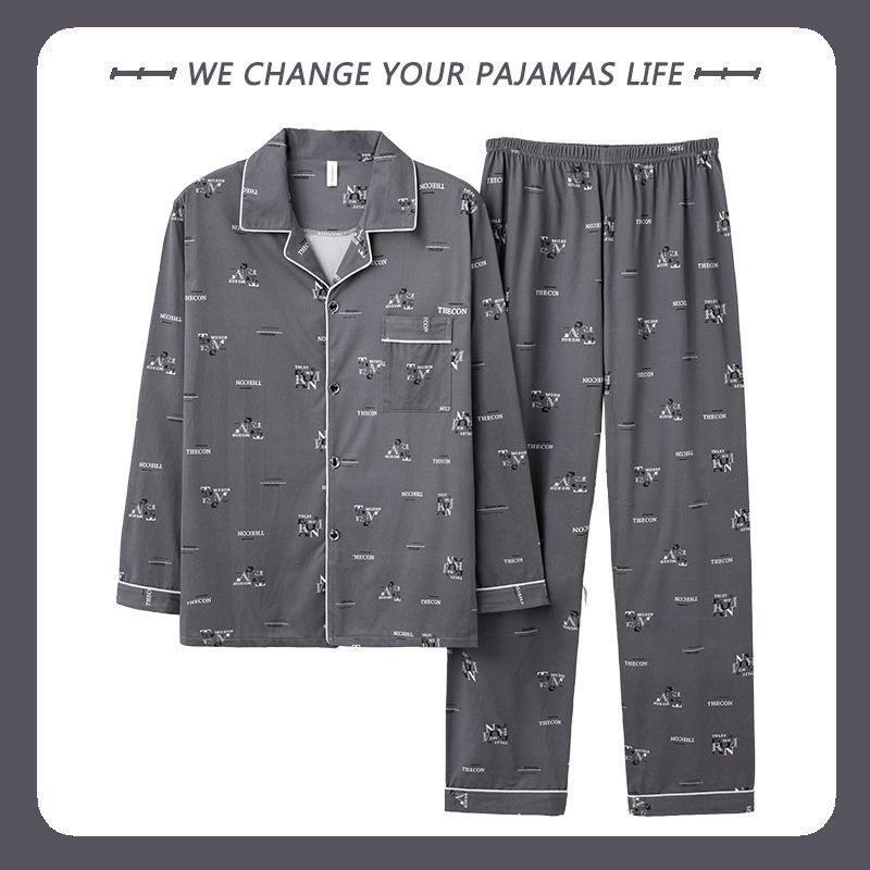 Pijamas de hombre primavera y otoño 100% algodón pantalones de manga larga delgada juventud más tamaño traje de verano homewear