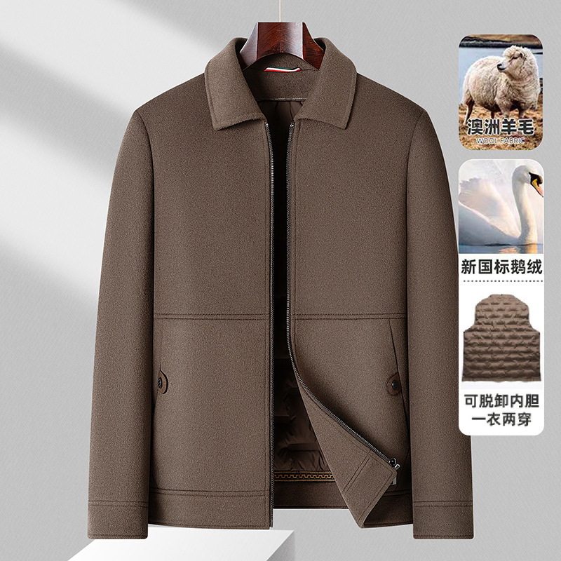 Cashmere Fabric, Detachable Goose down Liner, 2025 Autumn and Winter Men's Double-Sided Wool Lapel Jacket, New Brand