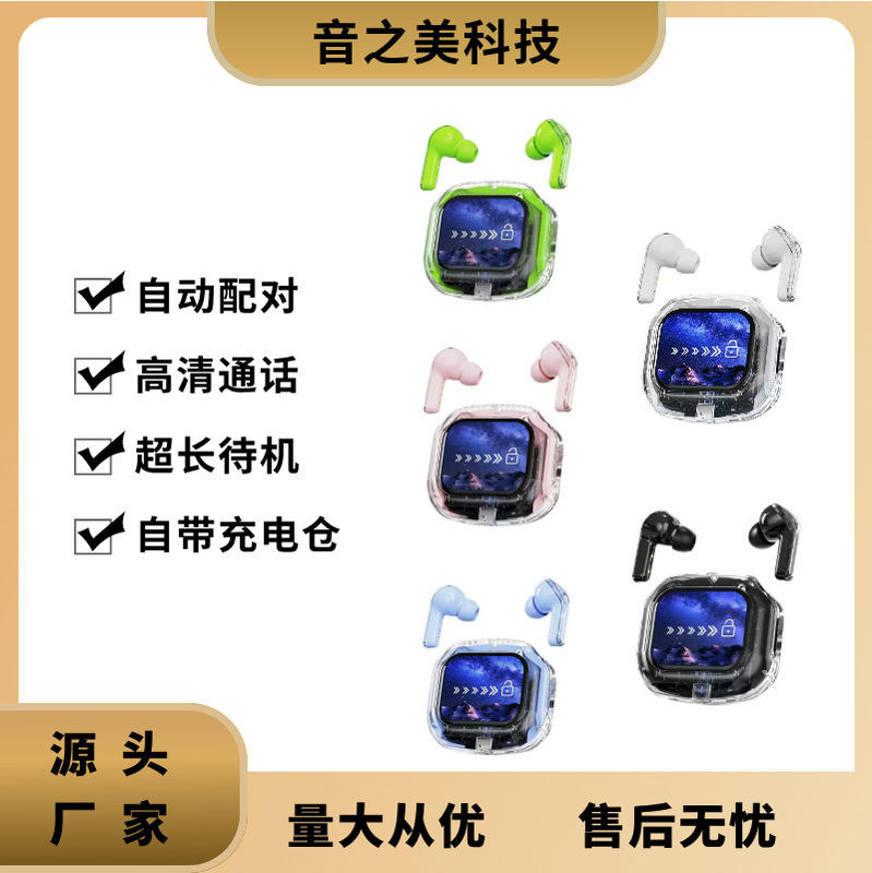 跨境热销airmax透明款彩屏耳机TWS多功能数显屏HK7超长续航高音质|undefined