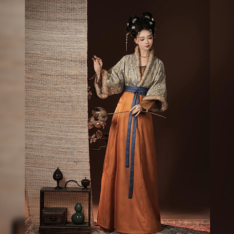 Original Reproduction of Song Dynasty-Style Brocade Tang-Style Collar Shirt, Waist-Length Skirt, Autumn and Winter 2026 New Hanfu Women's Chinese-Style Set