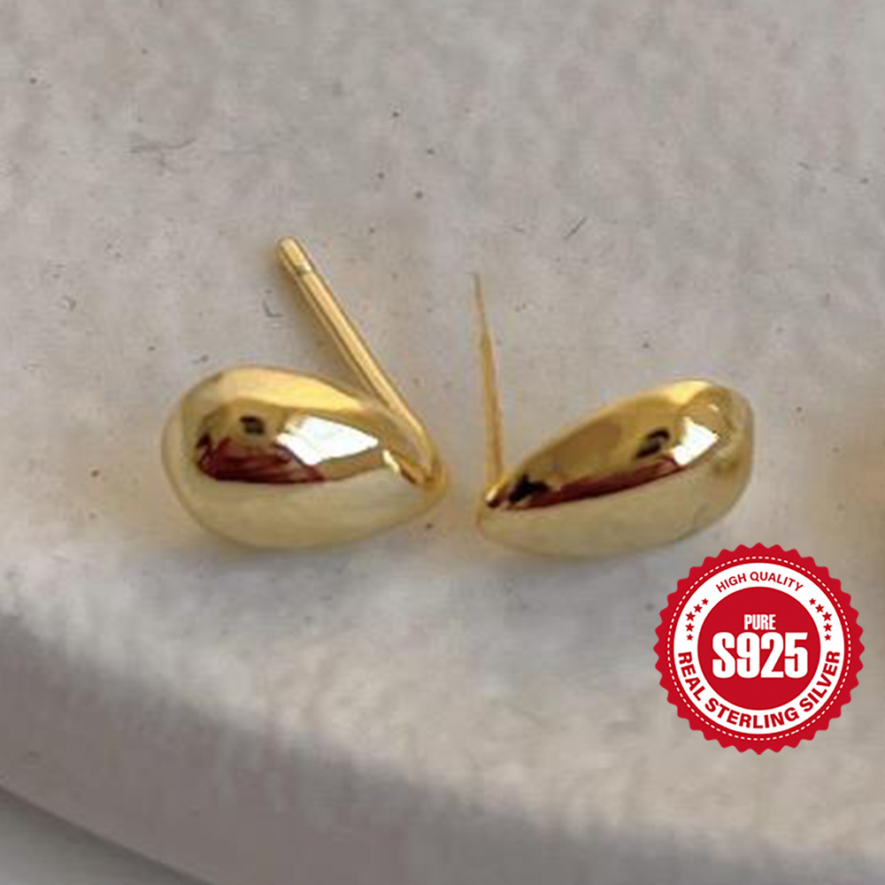 Pendientes de gota de agua de plata esterlina S925 coreano dorado de 18k Pendientes de estilo ins de moda simple femenino