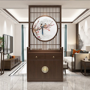 QX New Chinese Style Solid Wood Home Screen Partition Living Room Home Shaded Patch Entrance Locker Entrance Modern Simple