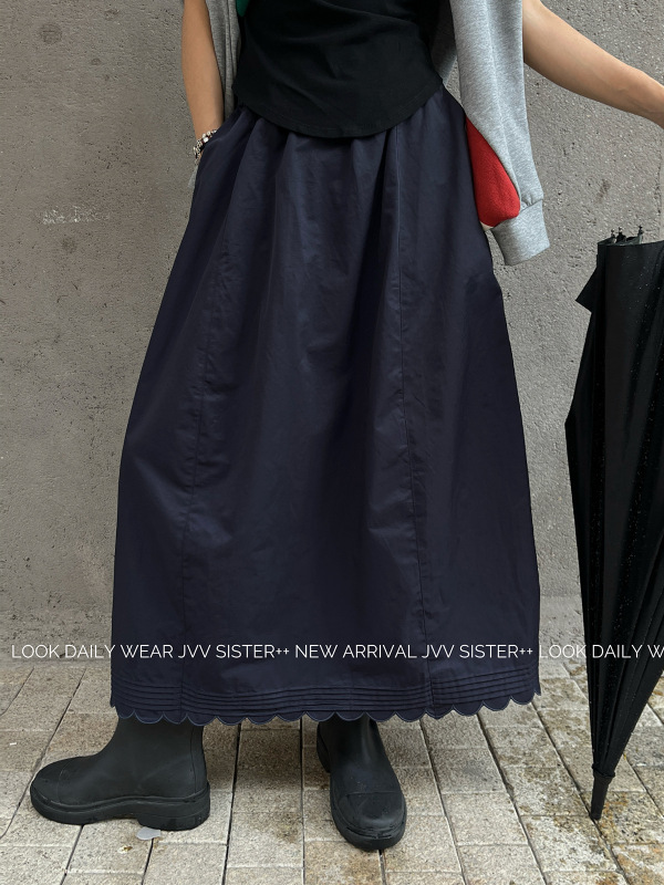 JVV十三行2025秋季新款松紧腰花边A字长裙显瘦遮胯半身裙女70970|undefined