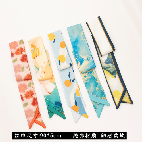 Package Silk Scarf Print Slim Long Strip Pointed Small Ribbon Hair Band Women Hair Tying Silk Gift Box Gift Set