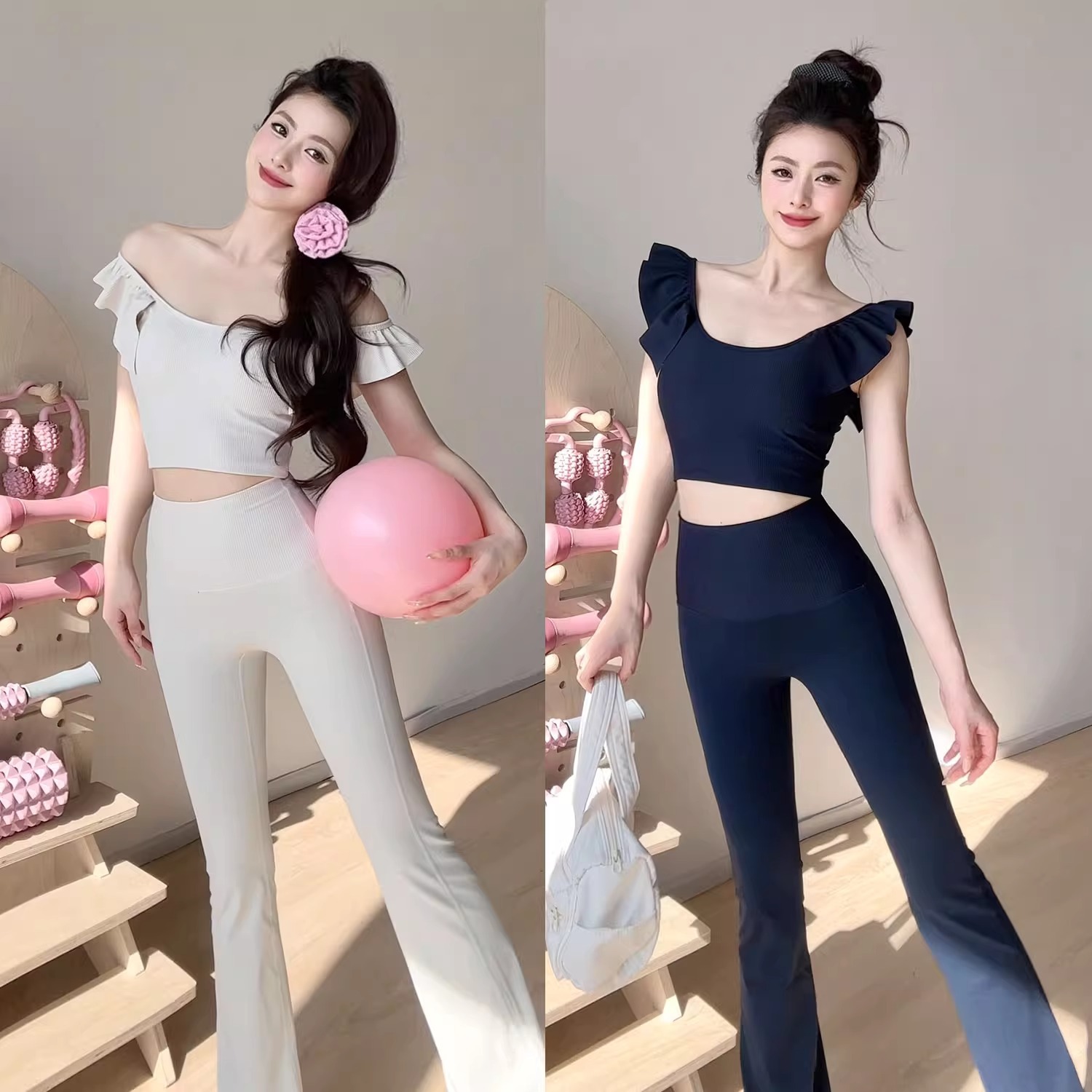 2025 New Yoga suit Women with Chest Pad Naked Lace Top High Waist Slimming Micro Yoga Pants Fitness Pants