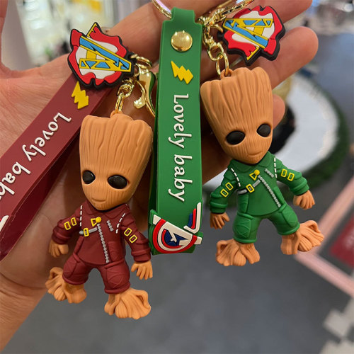 Creative cartoon tree man Groot key chain men's and women's school bag doll key pendant car pendant key chain