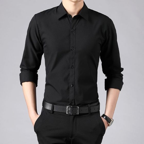 Men's shirt long-sleeved business casual white Black Spring and Autumn New slim fit shirt formal top clothing