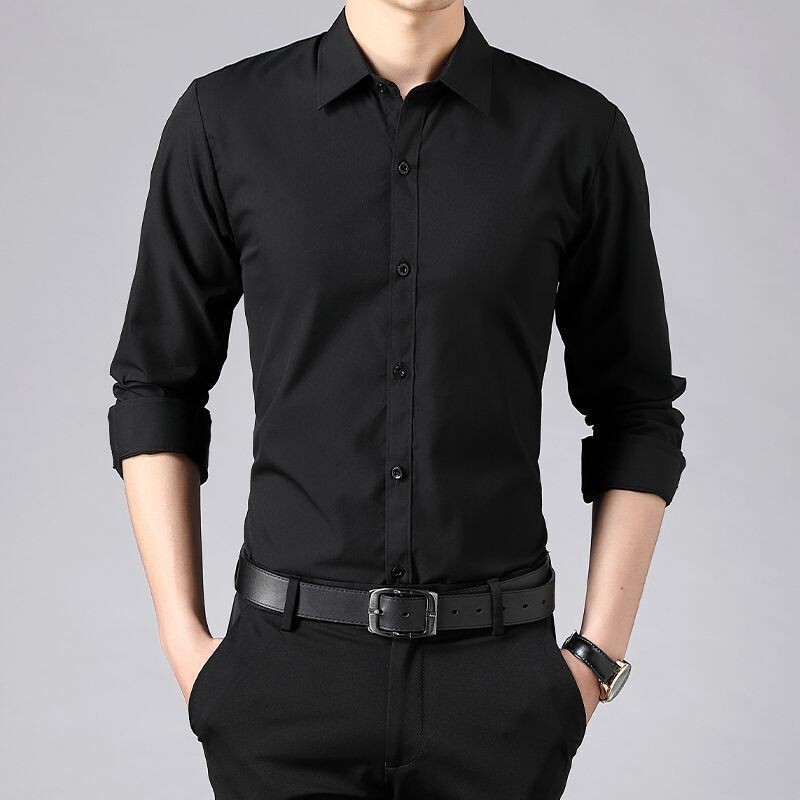 Men's Shirt Long-Sleeved Business Casual White Black Spring and Autum New Slim-Fitting Shirt Formal Top Clothing
