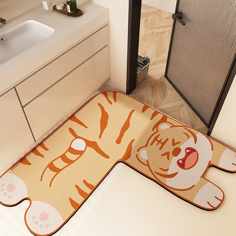 漫画かわいい子猫バスルームキッチン珪藻泥フロアマット調理テーブルコーナーL字型吸収性マット汚れ防止と防塵|undefined