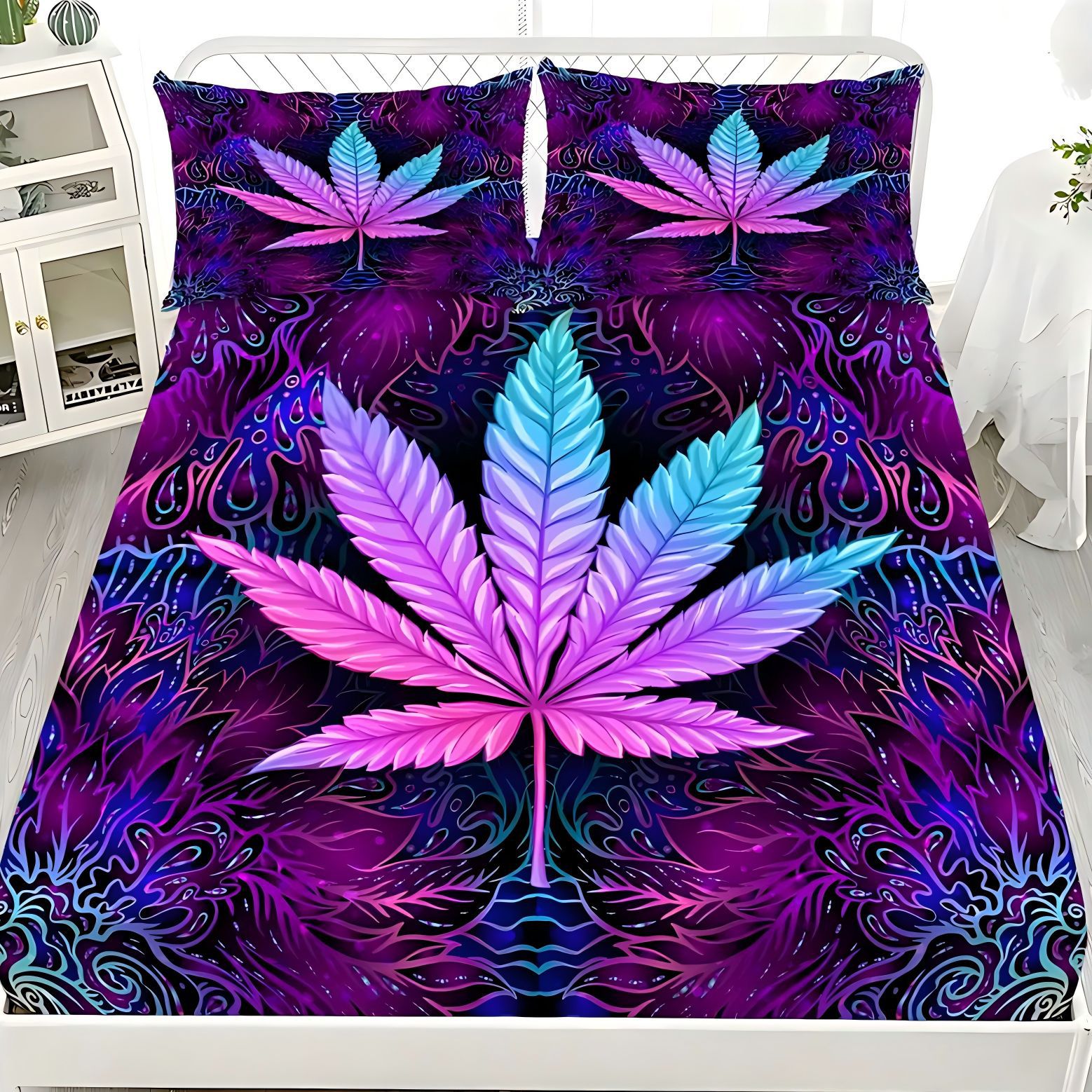 TEMU / JIT abstracto patrón de hoja de arce impresión digital 3D cama gazah pillow cover kit suministro directo transfronterizo