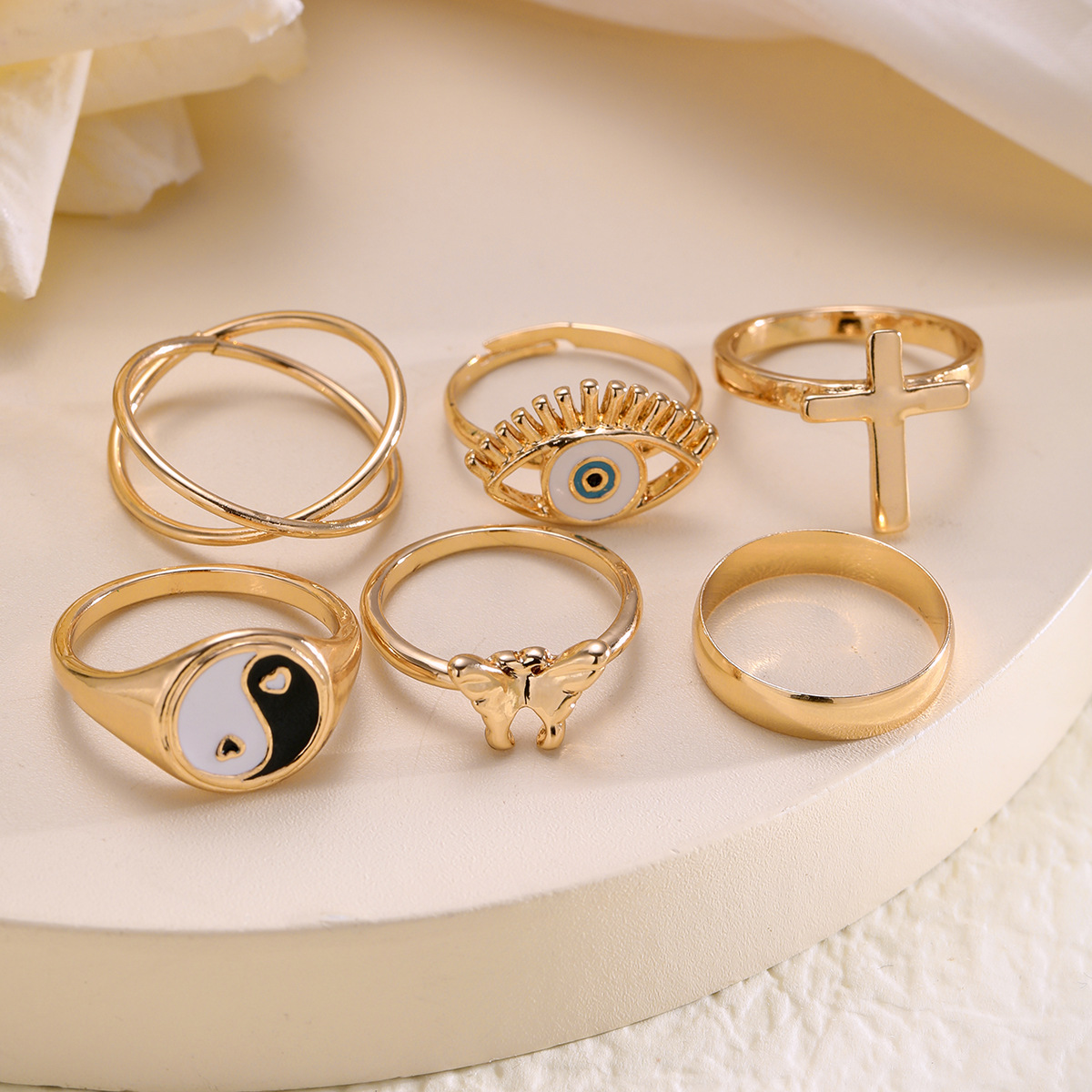 Exquisite Tai Chi Cross Butterfly Ring Set For Women 6-piece_voghion.com