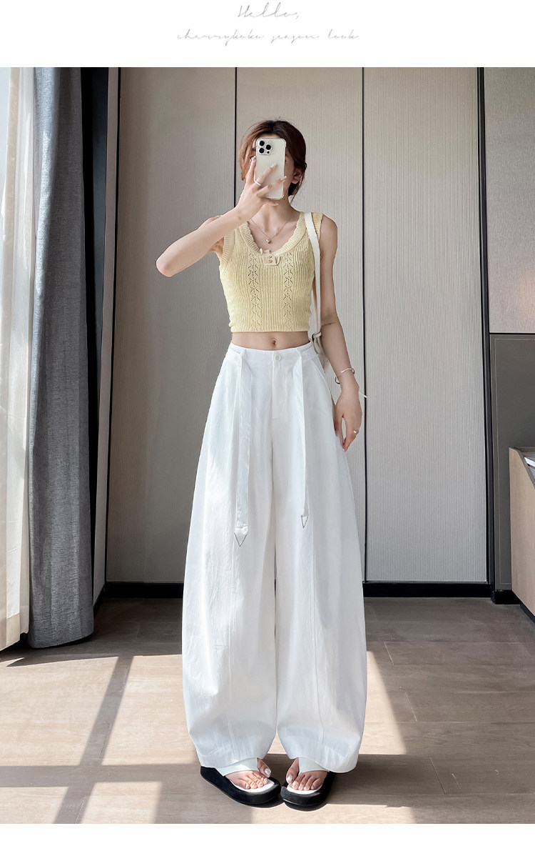 Quần culottes nữ ống rộng cạp cao chất liệu lụa mỏng mùa hè — Trắng thường xuyên chi tiết 28