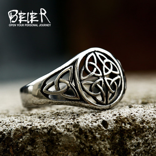 Beier foreign trade new Viking Celtic knot hollow titanium steel ring European and American retro men's titanium steel hand jewelry
