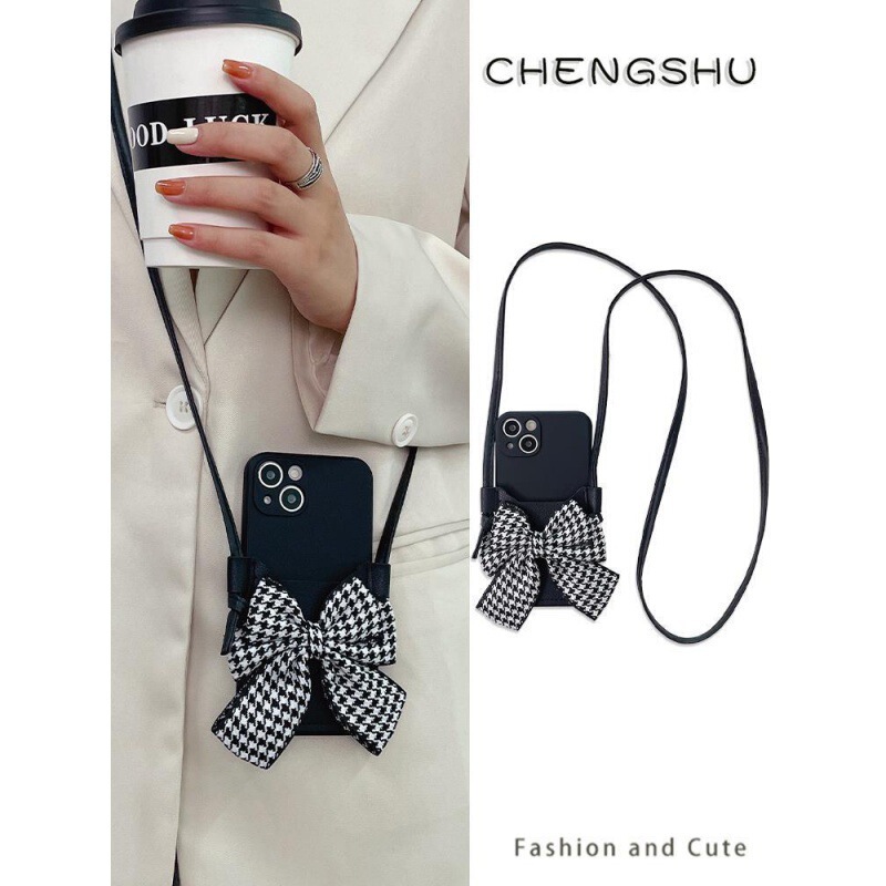Suitable for Apple 17 Phone Case 14Promax Card Holder Crossbody 11 Can Be Worn on the Back 12 Bow Tie Card Slot 7P Protective Case 15