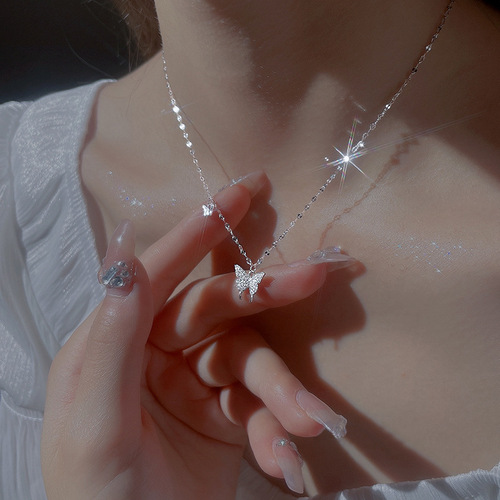 Silver Butterfly Necklace for Women - Summer  New Design, Unique Style, Light Luxury High-End Lockchain