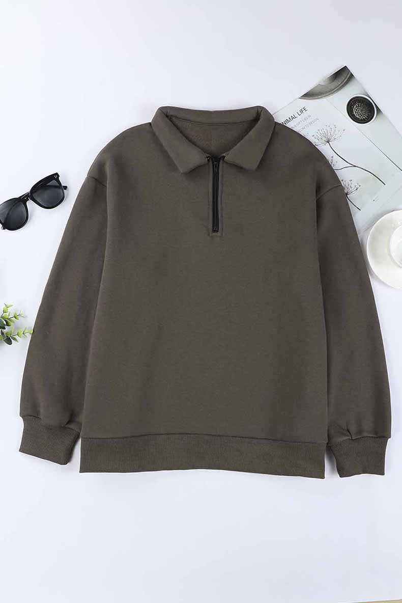 Zipper Collared Solid Color Loose Sweatshirt in Hoodies & Sweatshirts