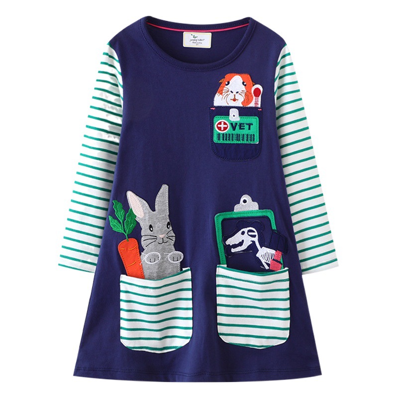 Vestido Infantil de Primavera y Otoño, Novedades 2025, Estilo Europeo y Americano, Vestido de Manga Larga para Niñas, de Punto de Algodón, con Dibujos Animados, Vestido de Princesa