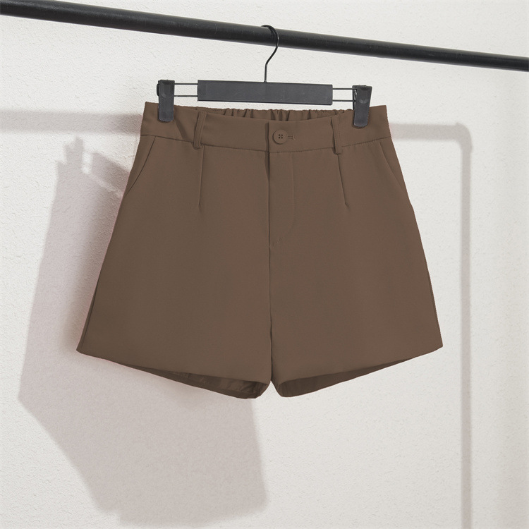 Damen Casual High Waist Loose Fit Graue Shorts Sommer Gerades Bein Bermudashorts mit Knöpfen_voghion.com