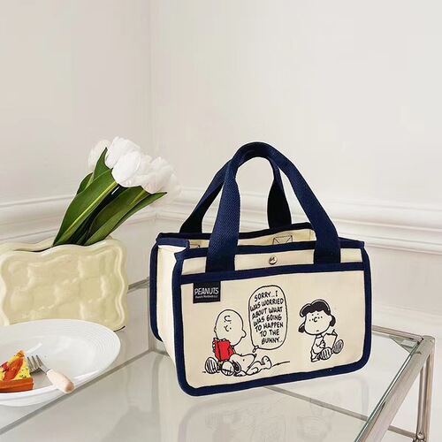 2024 new cross-border handbag fashion cartoon canvas lunch box bag manufacturer wholesale lunch bag