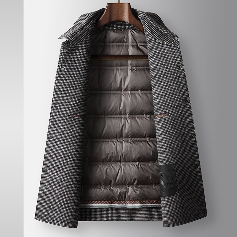 Ανδρικά ρούχα μάλλινο μπουφάν φθινοπώρου και χειμώνα με πέτο, αποσπώμενο πουκάμισο, με μεταξωτή επένδυση από βαμβάκι, ελαφρύ πολυτελές επαγγελματικό μάλλινο μπουφάν διπλής όψης_voghion.com