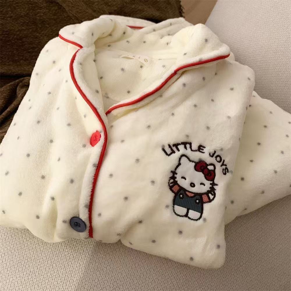 日系史迪仔睡衣女士冬季珊瑚绒ins冬天加厚法兰绒学生家居服套装