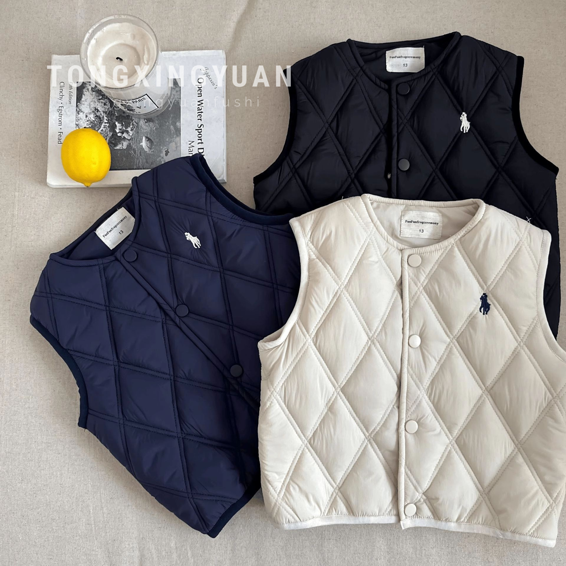 Kids Star Redondo chaleco de invierno de otoño de cordero para niños, niños y niñas, bebés agitando el chaleco de terciopelo caliente de marca de marea