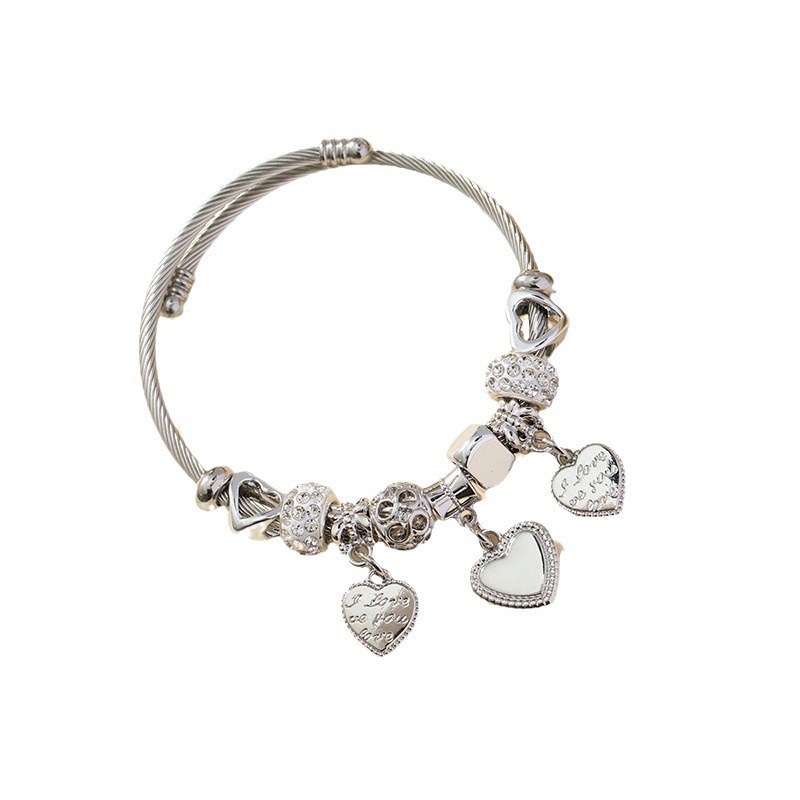 Panjia pulsera Dora DIY cuentas explosivas transfronterizas anillo de acero inoxidable bola de perforación aleación de letra en forma de corazón brazalete accesorios