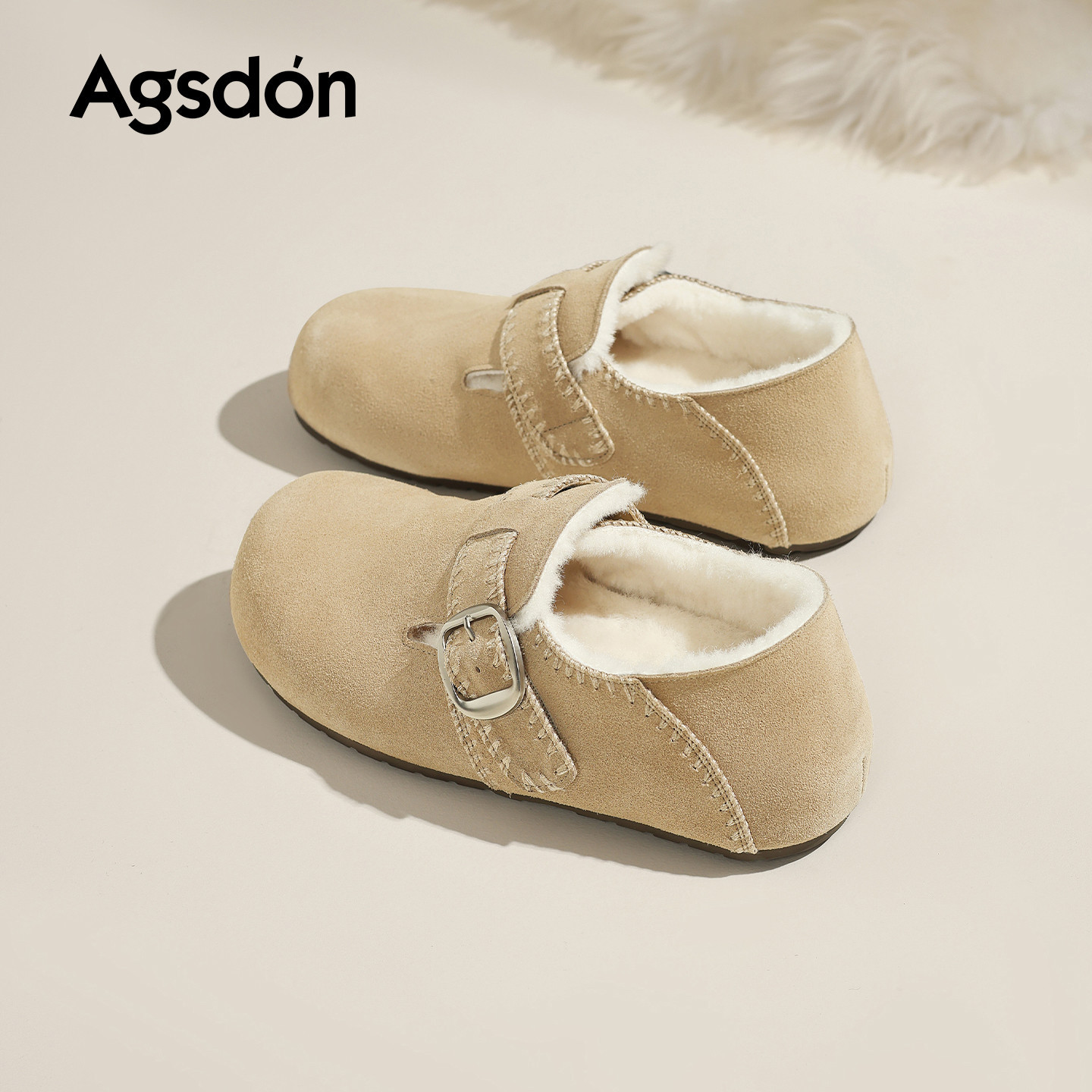 Augu Lion Dengjia veludo Boccan zapatos de mujer 2025 nuevo invierno suela gruesa un pie todo incluido botas de nieve de peluche zapatos de algodón