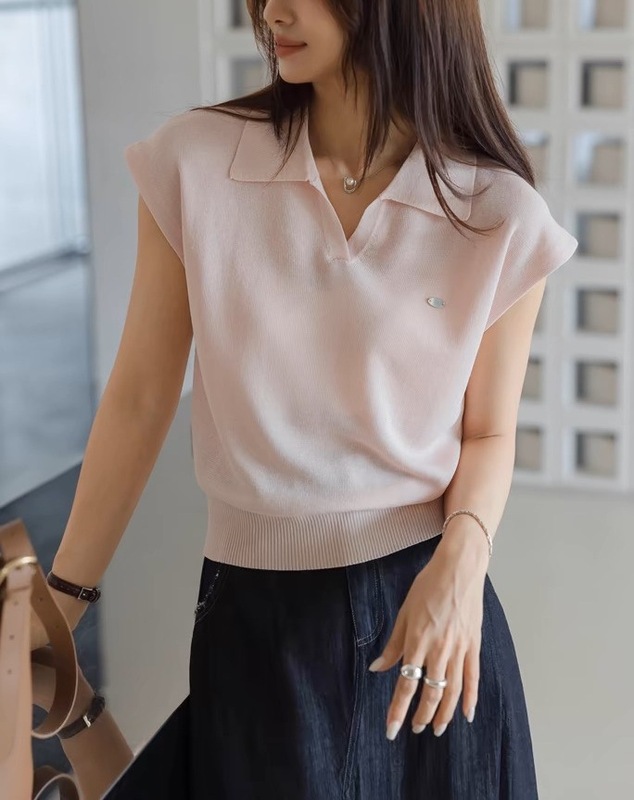 白色亚麻天丝翻领针织短袖女2025新款夏气质短款POLO衫上衣A5361|undefined