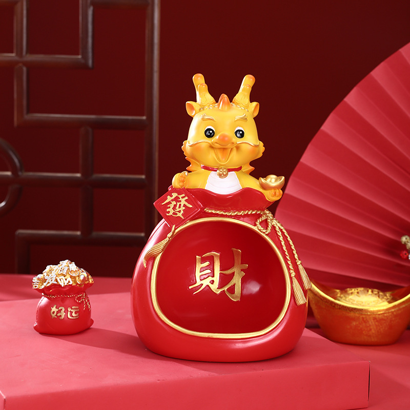 Dragón año mascota creativa Furui Zodiaco dragón almacenamiento decoración hogar entrada clave almacenamiento bandeja regalo de inauguración