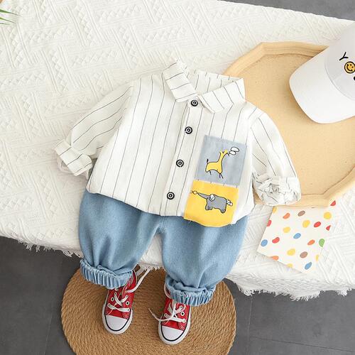 Commodore Children's Clothing  Autumn New Arrival Boys' Shirt and Long Sleeve Set, Baby Boy Casual Denim Pants Two-Piece Set