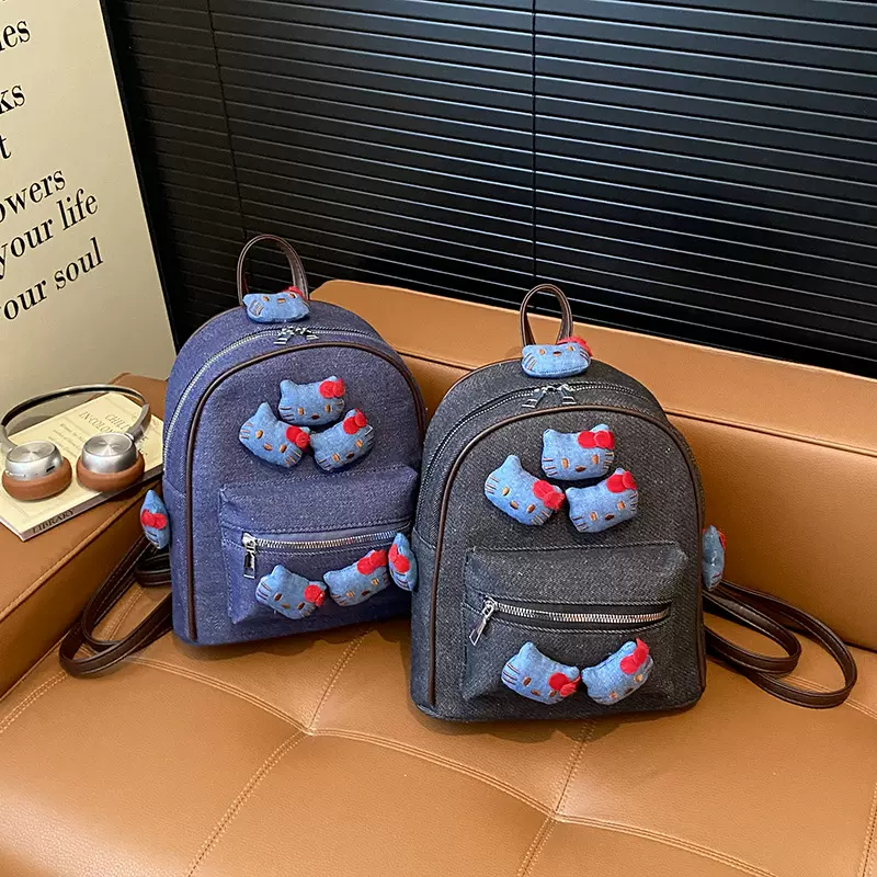 跨境新款女士双肩包时尚潮流高颜值牛仔背包大学女学生书包通勤