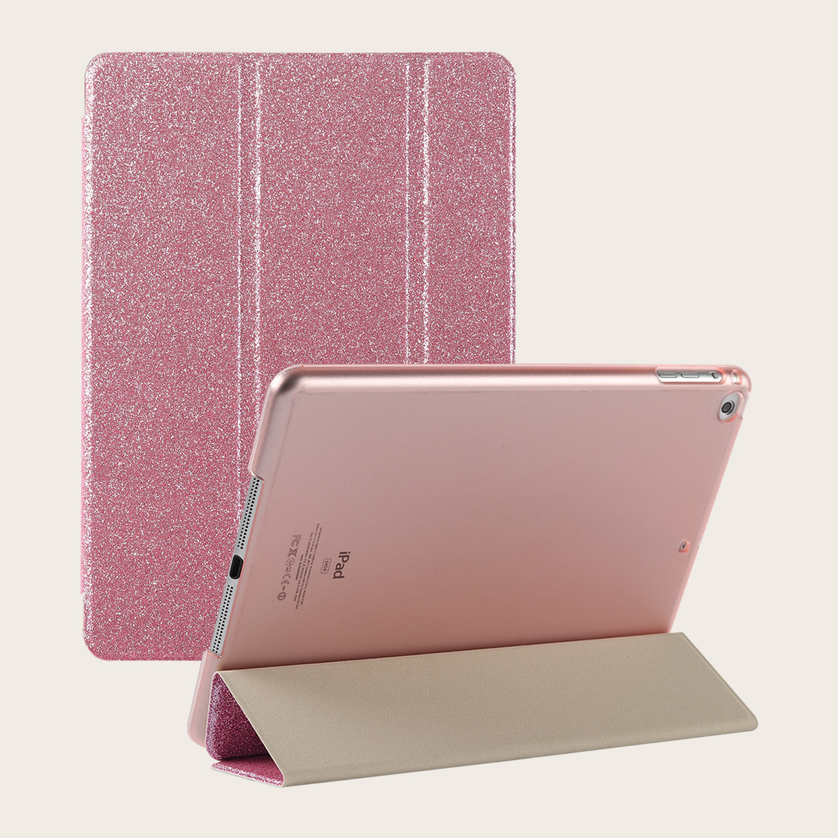 iPad保护套平纹闪粉皮套PC壳保护套彩绘粉色mini123456