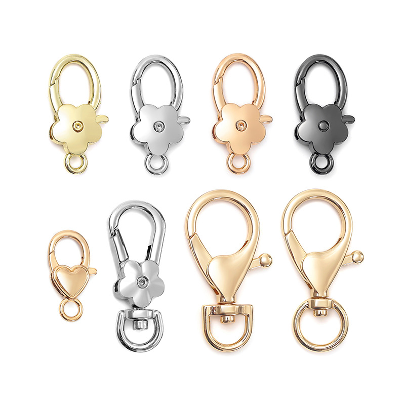 保色电镀金属龙虾扣梅花形DIY饰品毛球挂件包包挂扣钥匙扣