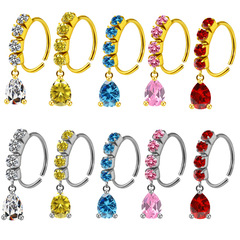 Gauge European and American Nose Ring Cross-border Foreign Trade Water Drop Diamond Heart Pendant C-shape Nose Ring Nose Pin Earring Piercing Wholesale