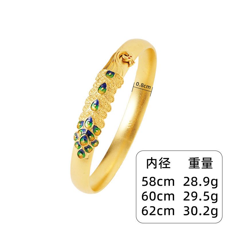 Brazalete de cobre de esmalte de pavo real chino, brazalete de esmalte de oro antiguo de Vietnam, joyería al por mayor
