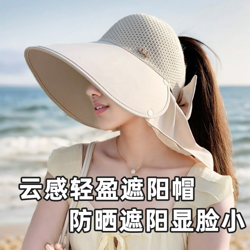 Nueva gorra de tejer super-gran gorra de protección solar de playa anti-UV sombrero de sombrero de protección solar de cuello desmontable