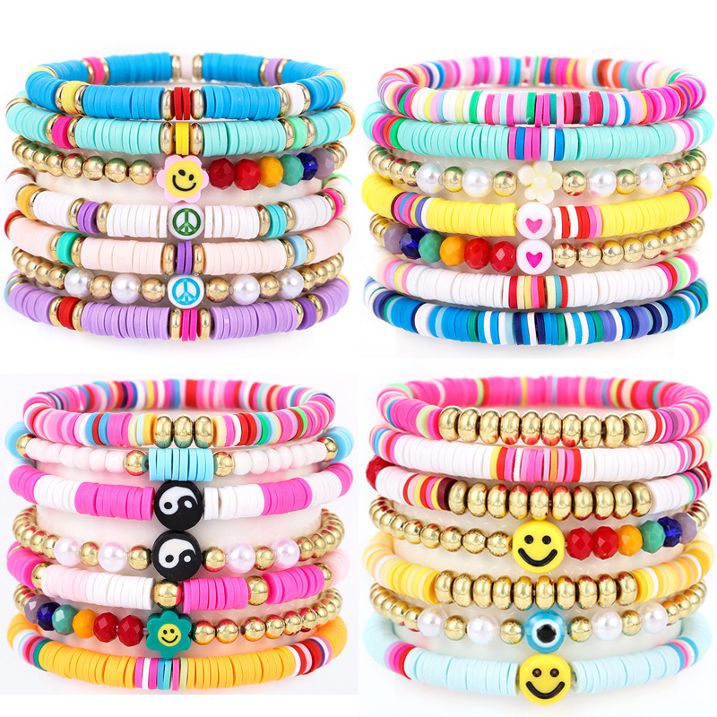 Amazon Clay Sliced Smiley Tai Chi Love Soft Pottery Bracelet Summer Sunny Beach Beaded suit Bracelet