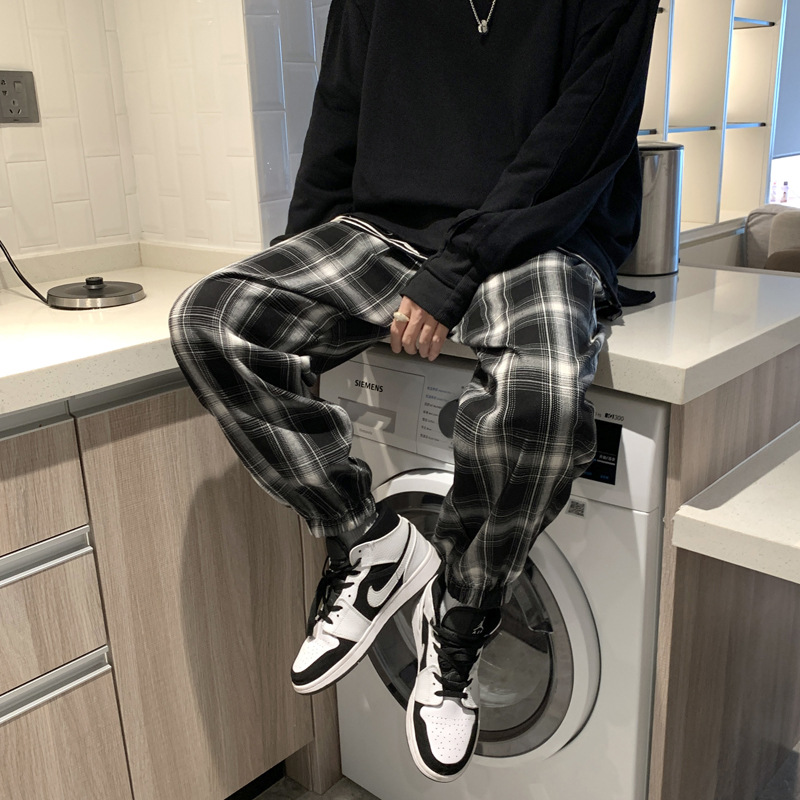 Plaid Pants Men's Spring Korean Edition Trend 2022 New Cropped Foot-Binding Loose Trend Brand Athleisure Long Pants