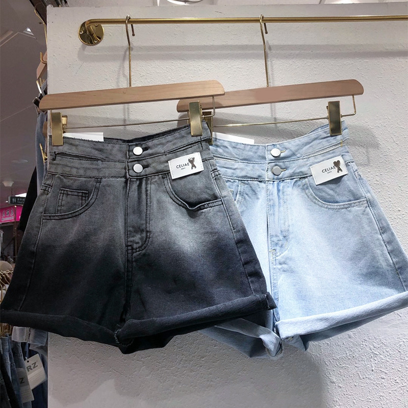 牛仔裤女新款ins潮流高腰韩版渐变色短裤夏季a字阔腿热裤休闲宽松|ru