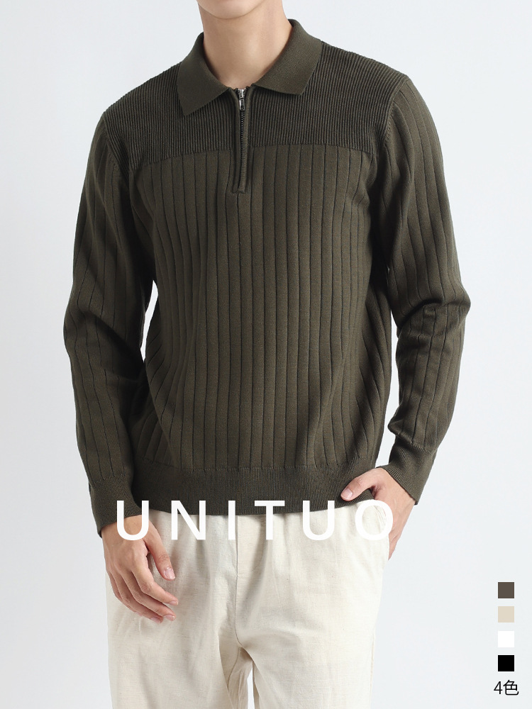 Primavera y otoño T-shirt a rayas de manga larga hombre polo alto sentido de negocios casual suéter Paul jersey hombre