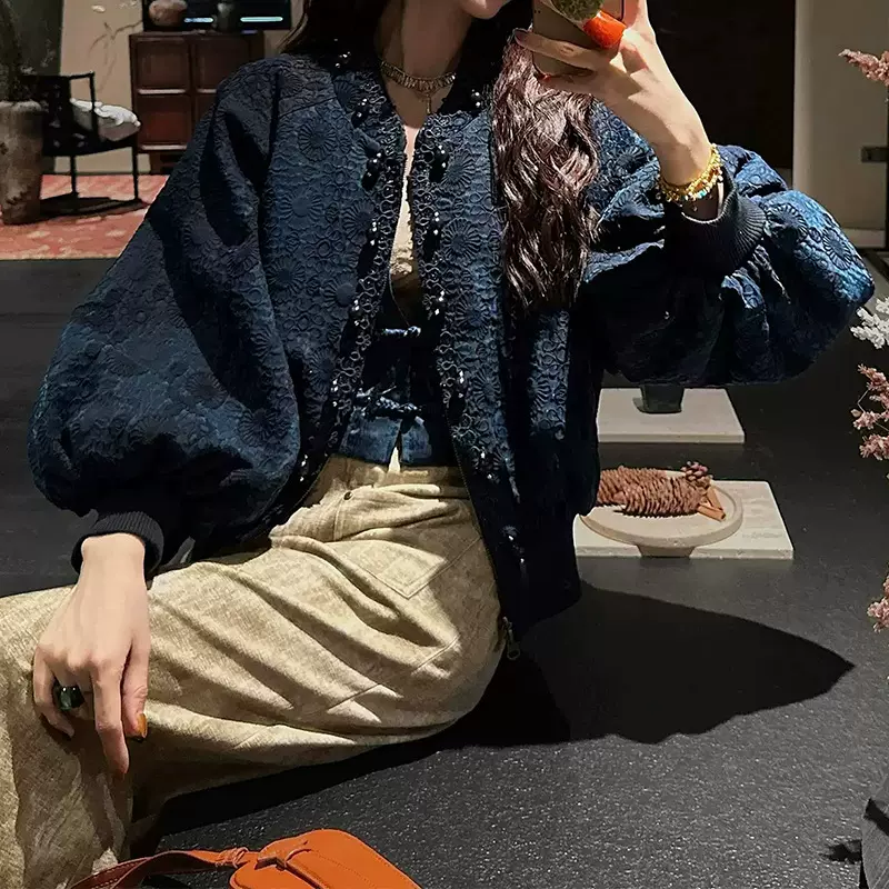 【万物生】香云纱灯笼袖羽绒服外套2025秋季新款民族风复古上衣女